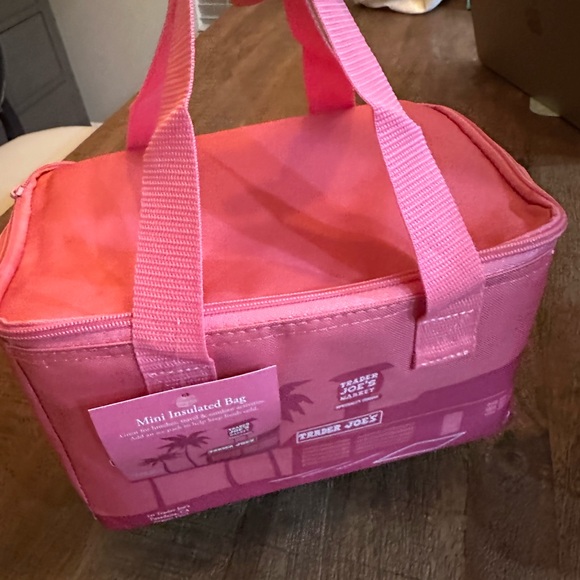 NWT Trader Joe's Mini Insulated Cooler Tote Lunch Box Bag PINK - Picture 1 of 3
